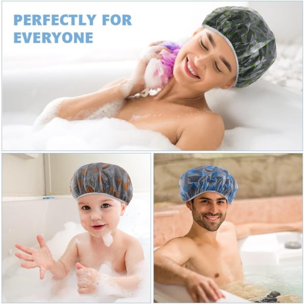 Shower Caps for Women, 6PCS Double Layer Waterproof Elastic Flounce Cap