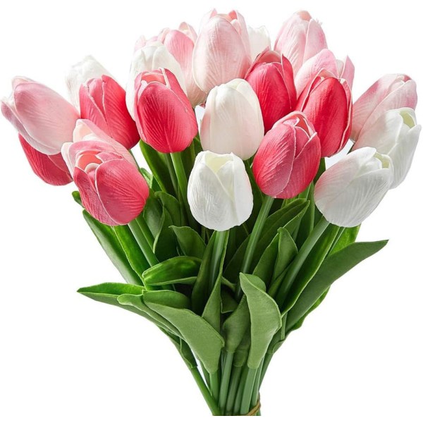 Flerfärgade konstgjorda tulpaner Blommor Real Touch 24st