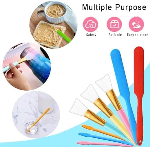 Silicone Epoxy Brush Stirring Stick Set Stirring Tool Mixing Spoon and Scraper DIY Tool for Epoxy Resin Liquid