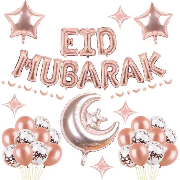 Eid Mubarak dekoration Rosegold ballonger Ramadan muslimska latex ballonger