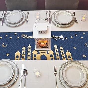 Ramadan Mubarak Table Runner Table Decorations - Ramadan Mosque Lantern Islamic 35x180cm