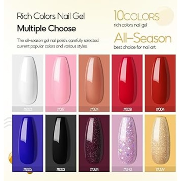 Nagelgelset Lack Semipermanent 10st * 10ml, 36W LED/UV Nagellampa Komplett