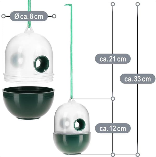 4x insektsfälla i plast - getingfälla för upphängning (transparent 12 cm)