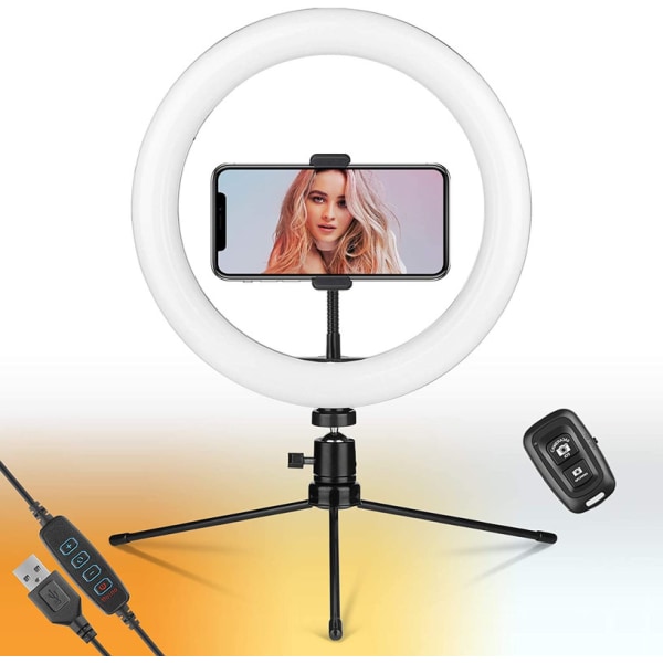 Selfie lampa / Ring light (25 cm) stativ Svart 10 ljusstyrkenivå