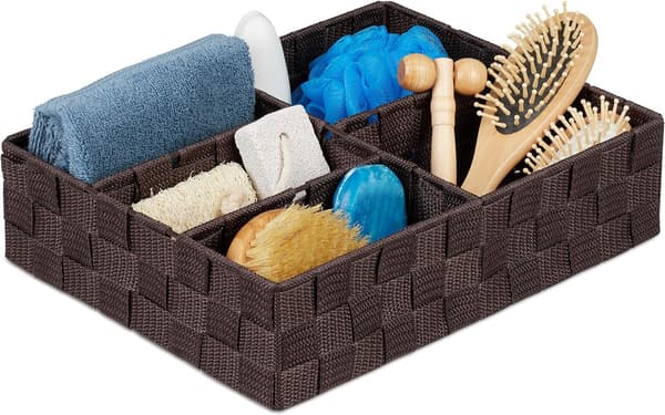 Storage Basket, 5 Compartments, Square, Braided PP Plastic, Bathroom Storage,