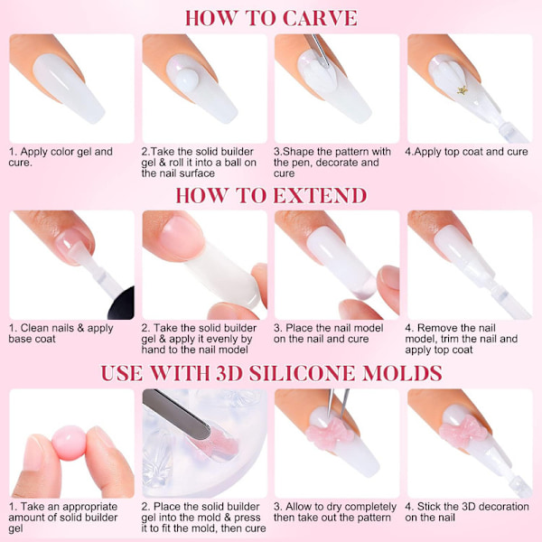 Solid Builder Gel and Glue Gel for Nails, Clear Nail Extension Gel UV LED Hard Gel for Nails,