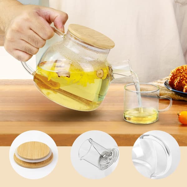 Glass Teapot with Built-in Tea Strainer (1L + 4 (125ml))