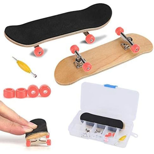 Fingerskateboard, legering hel lönnträbro med låda Minska trycket Presenter för barn (röd)