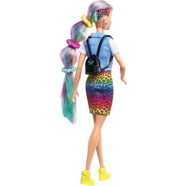 Barbie Leopard Rainbow Hair Doll (blond) Hårfunktion som byter färg, 16 hår- och modeaccessoarer