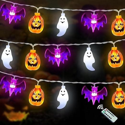 Halloween ljusträdgårdar, 3 x 20 LED-pumpaspökfladdermöss