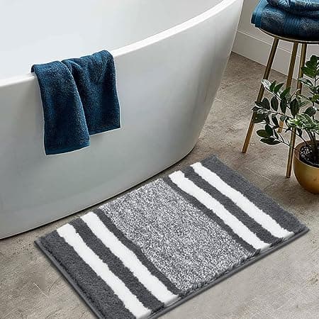Soft 45x65cm Bath Rugs, Microfiber Fluffy Non-Slip Bath Roons Mat Water Absorbent Washable