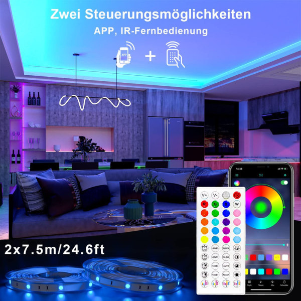 Bluetooth LED Strip, Smart App Control, Music LED-ljuskedja med färgförändring, (15 meter)