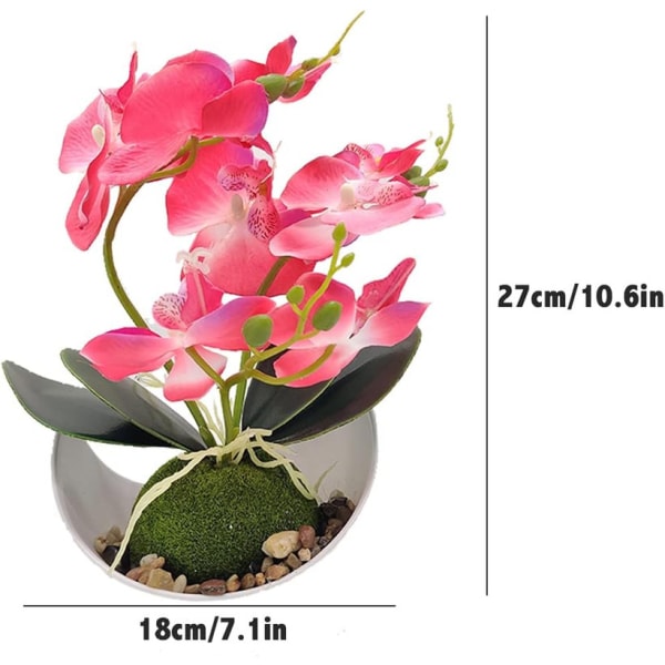 Konstgjorda orkidéblommor med vit kruka, falska plast Phalaenopsis-blommor med kruka