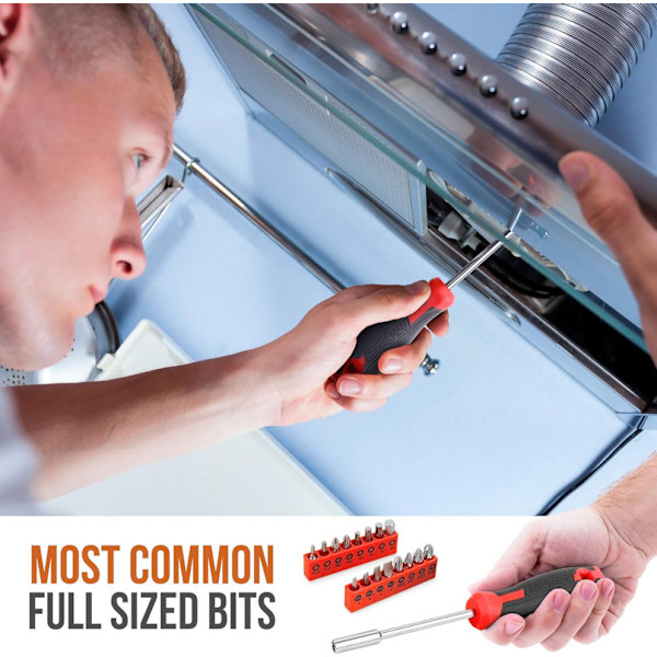 42 Piece Red Tool Box - Complete Tool Set with Hammer, Clamps, Screwdrivers