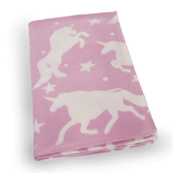 Cover, rosa, vit, med Unicorn – Polar Fleecefilt