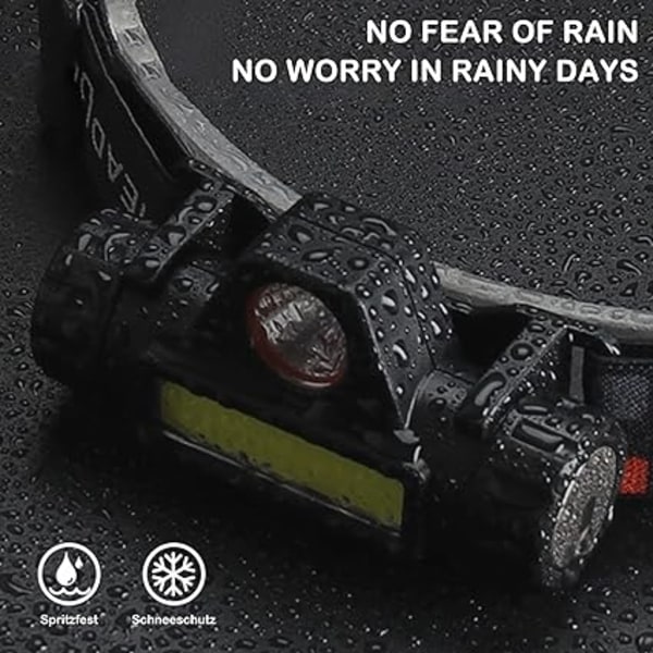 2 Pannlampa, uppladdningsbar LED-Headlamp COB with 5 Light Modes, Headlamp Fishing Running USB Rechargeabl