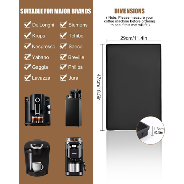 Underlägg Kaffebryggare Silikonmatta med kant 47x29cm Helautomatiska kaffeunderlägg