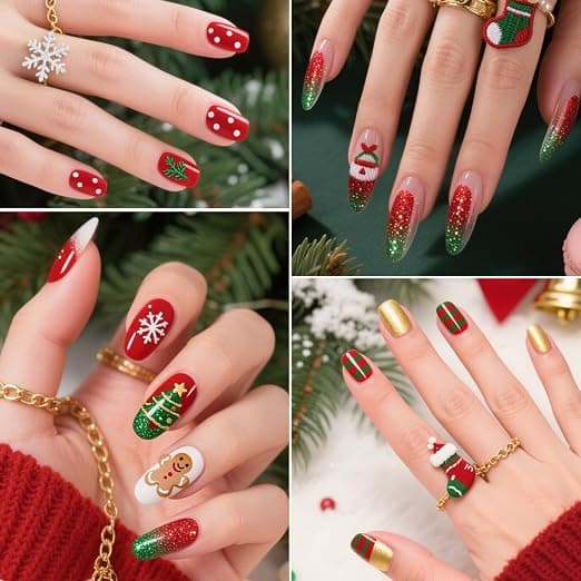 10-Pack Jul gellack Set – Röd, Grön, Vit, Guld, Silver & Glitter (10 x 8 ml)