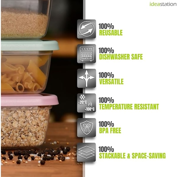 matbehållare i plast med lås 12 x 300 ml – pastell – barnmatförvaringsförpackning med lås – idealisk