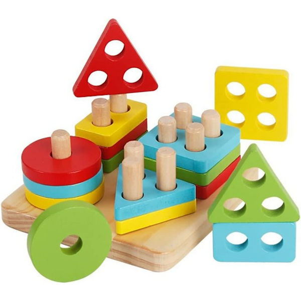 Pedagogiska toddler leksaker Geometriska former Block Board Stapel Sortera Plug Toys