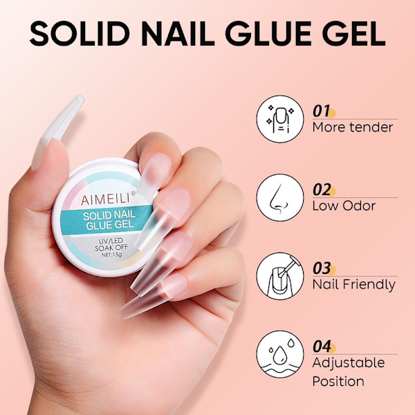 Solid Builder Gel and Glue Gel for Nails, Clear Nail Extension Gel UV LED Hard Gel for Nails,