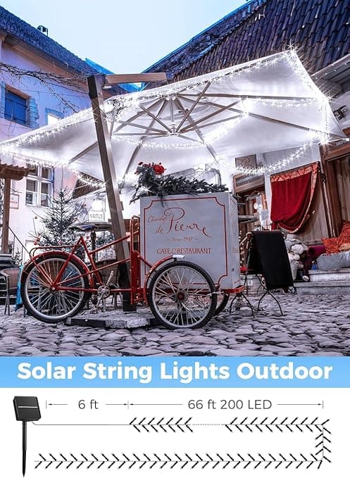 Outdoor Solar Light String - 20 m 200 LED String, drivs av solenergi, 8 belysningslägen