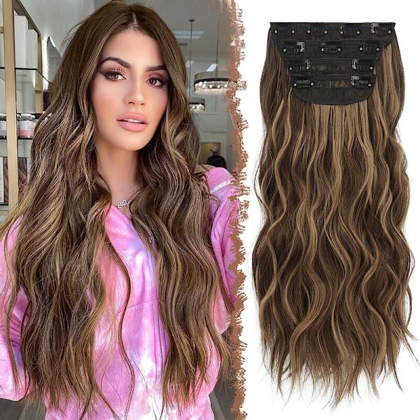 Clip in hårförlängningar 4PCS 50cm långa vågiga hårförlängningar klipp i extensions syntetiska