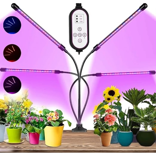 80 LED-växtlampor för inomhusväxter – 4 armar fullt spektrum LED-växtljus med 10 dimmernivåer