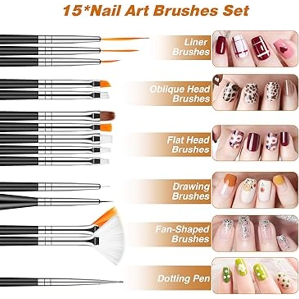 45 Pieces Nail Art Decoration Accessory Set, Nail Brush Rhinestone Glitter Gold Foil Nail Design