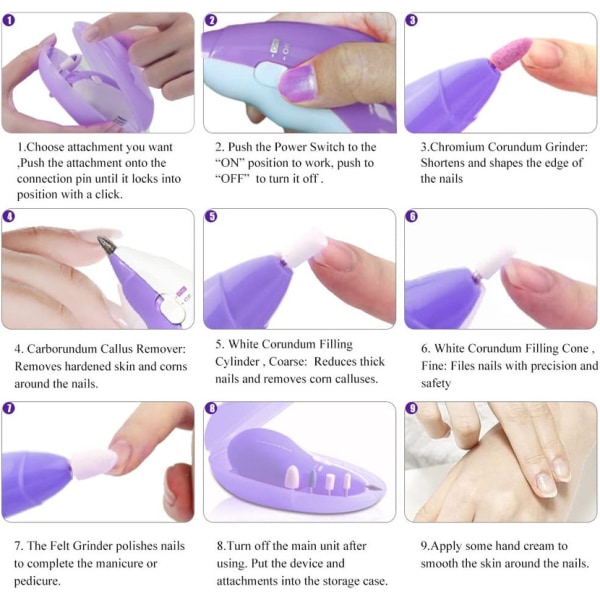 Skönhet bärbar nagelborr 5 i 1 set för flickor/barn polering manikyr pedikyr
