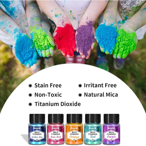 Mica-pulver för epoxihartsfärg, 12 färger x 5g, pärlemor, skimrande pulver