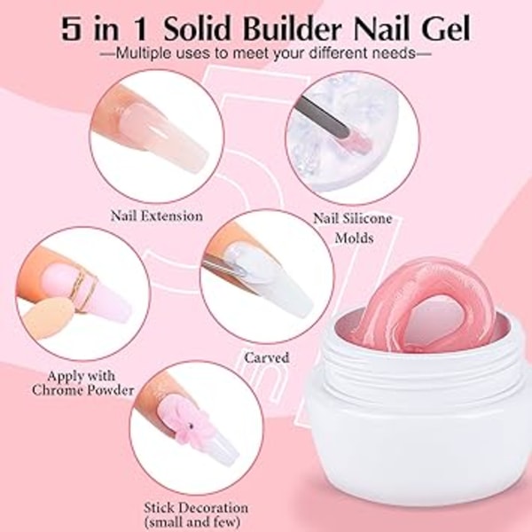 Solid Builder Gel and Glue Gel for Nails, Clear Nail Extension Gel UV LED Hard Gel for Nails,