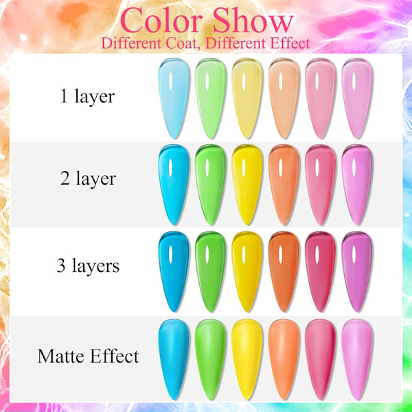 Gel Nagellack Set, 6 färger Glaze Glas Transparent Nagellack