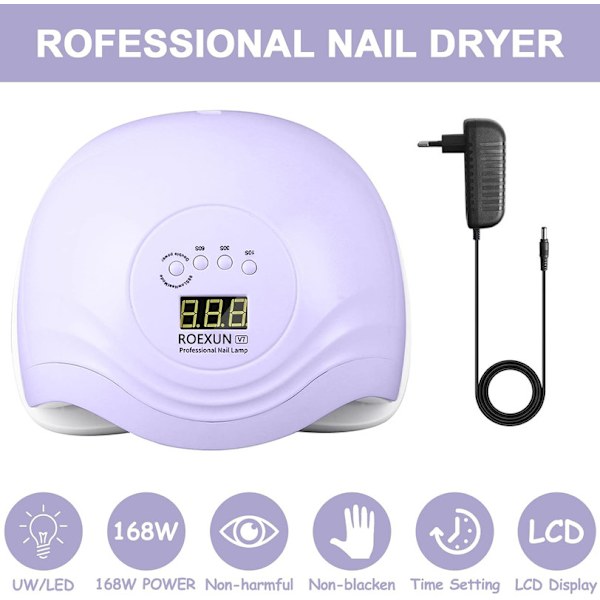 UV LED-lampa för naglar, 168W Nageltork Gel Nagellack, Bärbar USB laddning