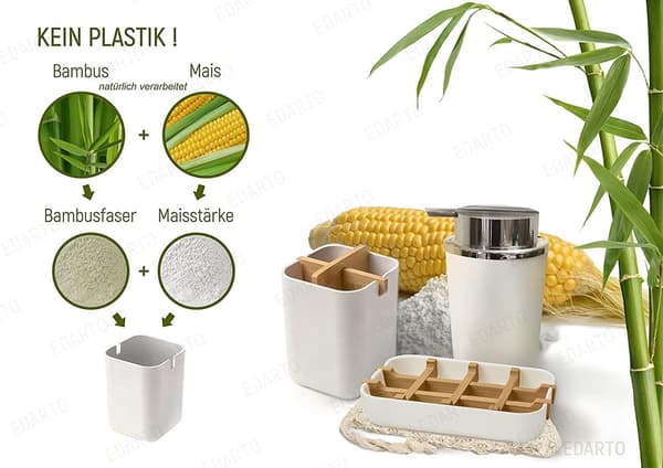Bamboo Fiber and Corn Starch Bathroom Set (Bamboo Bathroom Accessories)