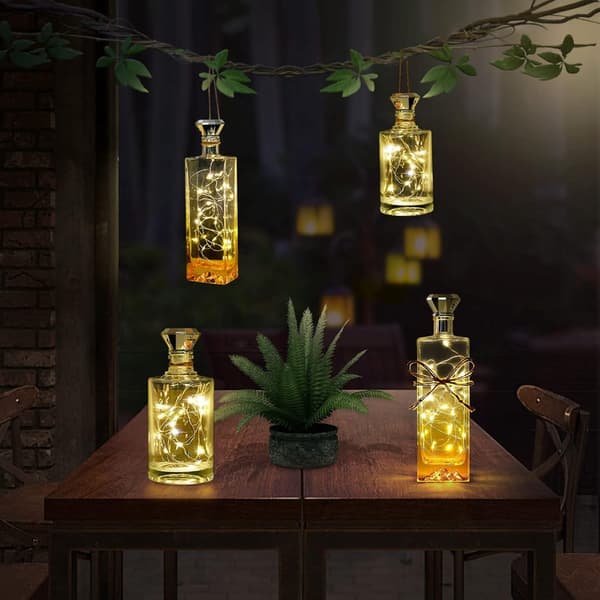 Shine Set med 4 lampor för glasflaskor, 2 m 20 LED-lampor, solcellslampor