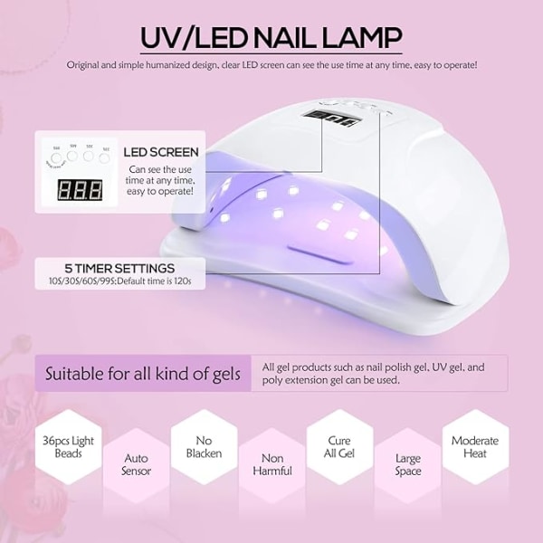 UV Nail Polish Set med UV-lampa 110W, 15st UV Gel Nail Polish och 3st Quick Extension Gel Electric Nail