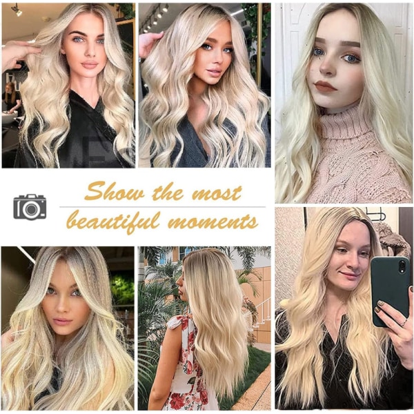 26 tum långa blonda peruker för kvinnor Naturligt syntetiskt hår Ombre Blond
