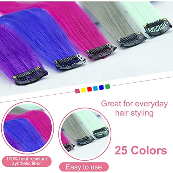 22Pcs Rainbow Straight Hair Extensions Clip in 21" Multicolor