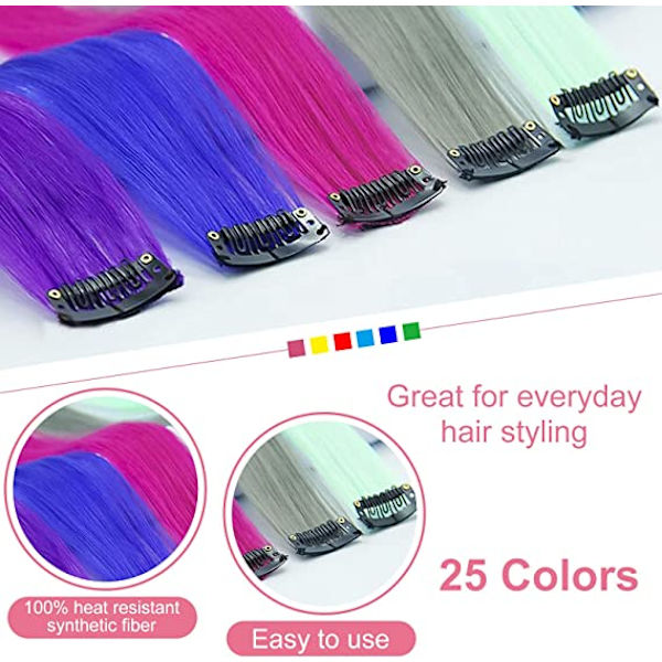 22Pcs Rainbow Straight Hair Extensions Clip in 21" Multicolor