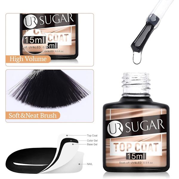 15 ml UV-nagellack, bas, gel, topplack, set,