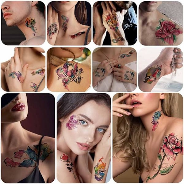 77 Ark Tillfällig Tatuering, 17 Ark Halvarmsblommadrömfångare Katt Guldfisk falska tatueringar