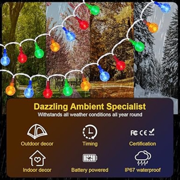 Ljusslinga utomhus batteri, 6 m 40 LED kristallkula ljuskedja med 6 timmar timer, IP65
