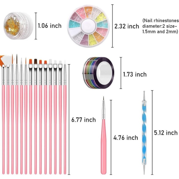 Verktygsset för nail art , nageldesignerstämpel med 15 st nagelpenslar, nagelpennor