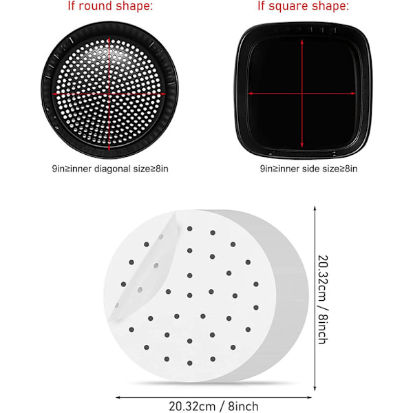 20 cm (8 tum) luftfritösfoder, pergamentpapper, 100 s