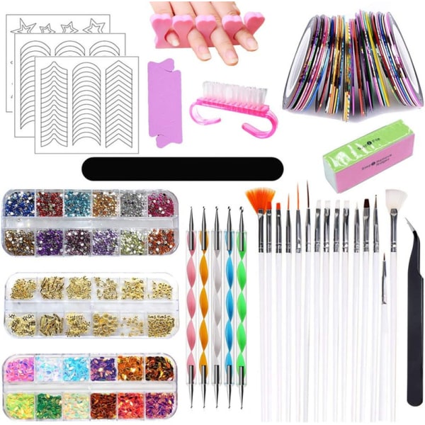 Nail Art Brush Set, 15 bitar nagelborstar rosa, 5 bitar prickig penna