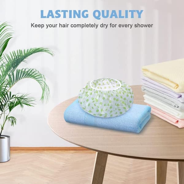 Shower Caps for Women, 6PCS Double Layer Waterproof Elastic Flounce Cap