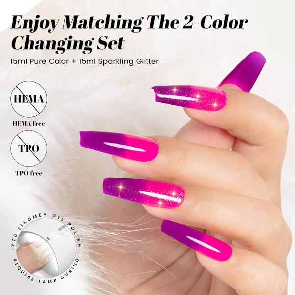 UV LED Gel Varnish Nail Polish Kit,2 Pcs 15ml Colors and Glitter Wine Red Light Pink Temperature