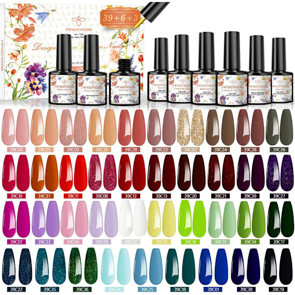 48 stycken  UV Nail Polish, Shellac Nail Polish med Base Coat Top Coat & Matte Top Coat,