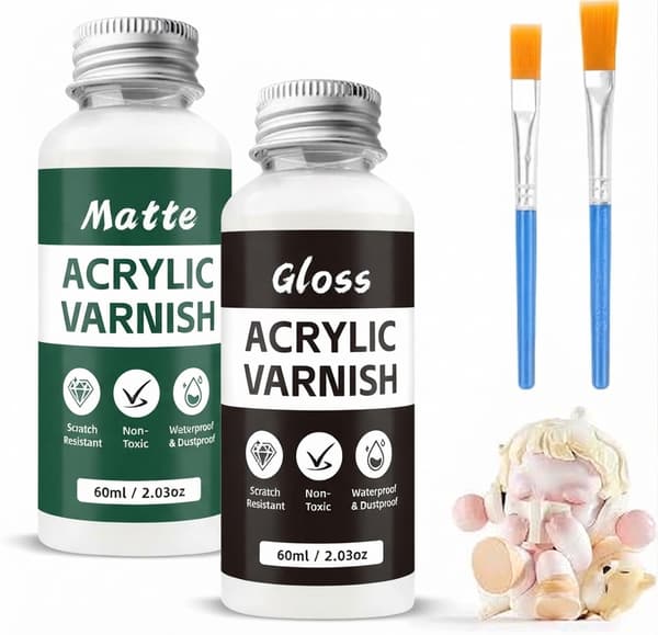 2-pack Air Dry Clay Glasyr 60 ml – Högglansig och Reptålig Varnish, Vattenfast Skydd